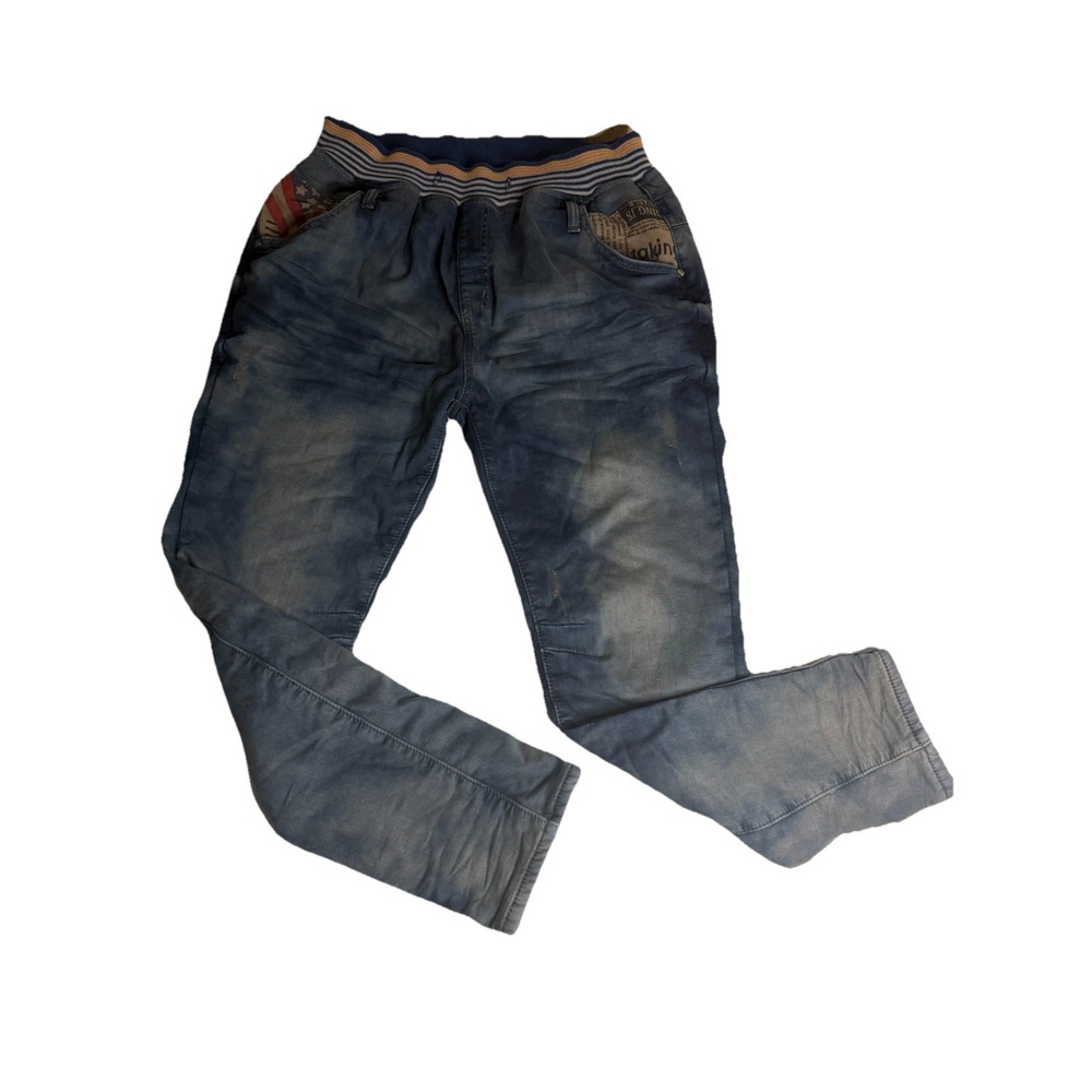 Chrish Jeans Mens Blue Denim Jogger Pants Zip Pockets Streetwear Casual